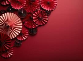 AI generated paper fans and lanterns in the colors of chinese new year photo