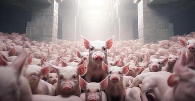 AI generated pigs are being born and reared in an intensive barn photo