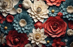 AI generated paper flowers in various colors photo