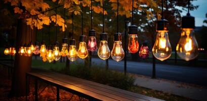 AI generated outdoor lighting fixtures with colored light bulbs photo