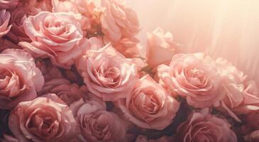 AI generated pink roses blooming up the screen on a light background photo