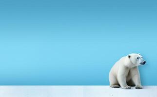 AI generated polar bear near a blue wall photo