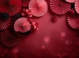 AI generated paper fans and lanterns in the colors of chinese new year photo