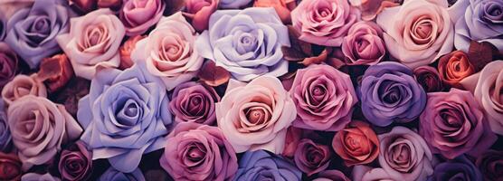 AI generated purple and pink roses and flowers flower background photo