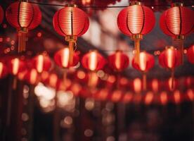 AI generated red chinese lanterns floating in the air red lantern photo