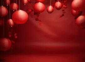 AI generated red chinese lanterns floating in the air red lantern photo