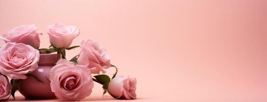 AI generated pink roses are on a pink background photo
