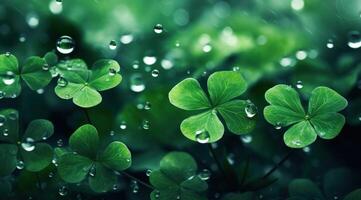 AI generated st patrick of green clover day background photo