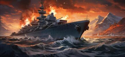 AI generated military sea battle liner photo