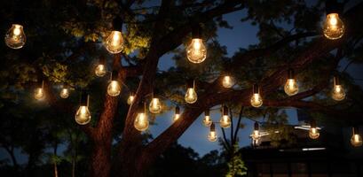 AI generated string lights with lights around a tree photo