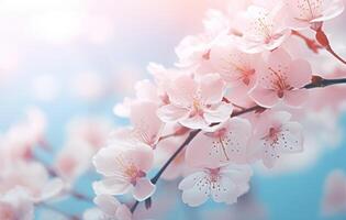 AI generated shows a bright color white and pink sakura blossom background photo