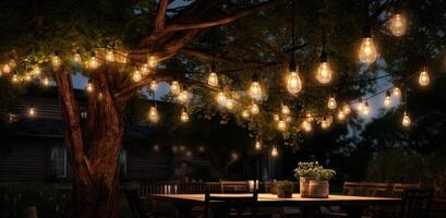 AI generated string lights with lights around a tree photo