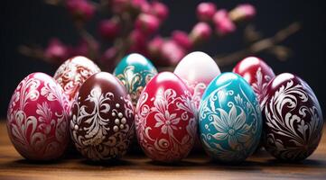 AI generated some painted easter eggs in a row photo