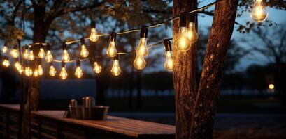 AI generated string lights with lights around a tree photo
