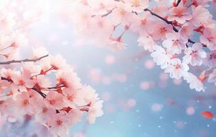 AI generated shows a bright color white and pink sakura blossom background photo