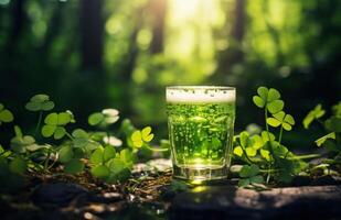 AI generated st patrick of green clover day background photo