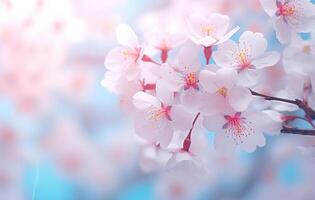 AI generated shows a bright color white and pink sakura blossom background photo
