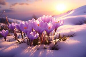 AI generated spring on snow, photo