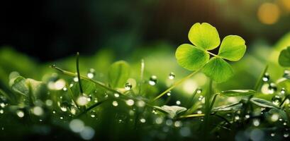 AI generated shamrock leaf hanging above green background photo