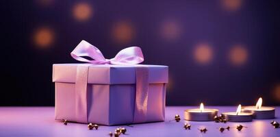 AI generated purple gift box against purple background photo