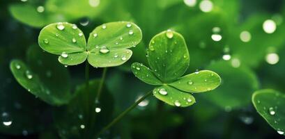 AI generated shamrock leaf hanging above green background photo