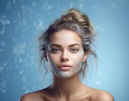 AI generated skin care blue background photo