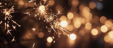 AI generated sparklers against a dark background with glowing bokeh photo