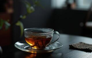 AI generated the benefits of green tea, misty atmosphere photo