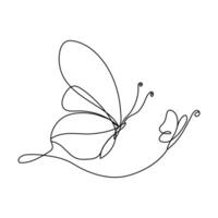 Continuous one line drawing of flying abstract butterfly and Butterfly outline vector illustration.