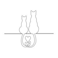 Continuous one line drawing of happy pet cats single line art vector illustration.