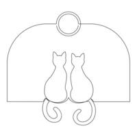 Continuous one line drawing of happy pet cats single line art vector illustration.