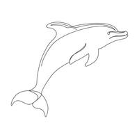 Continuous single line of cute dolphin outline vector art drawing and world wildlife Day concept vector illustration