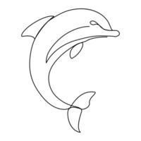 Continuous single line of cute dolphin outline vector art drawing and world wildlife Day concept vector illustration