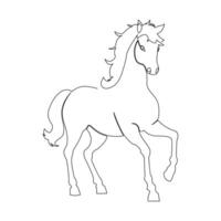 Continuous one line horse outline vector art drawing and world wildlife Day single line art design illustration.