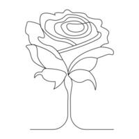 Continuous One line rose flower drawn outline vector art illustration and valentine's day line art design