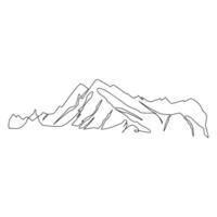 Continuous one line drawing of mountains range landscape vector outline art illustration.