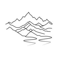 Continuous one line drawing of mountains range landscape vector outline art illustration.