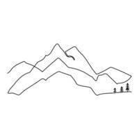 Continuous one line drawing of mountains, landscape of mountain range single line drawn Vector illustration.