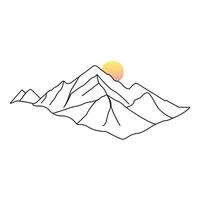 Continuous one line drawing of mountains, landscape of mountain range single line drawn Vector illustration.