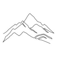 Continuous one line drawing of mountains, landscape of mountain range single line drawn Vector illustration.