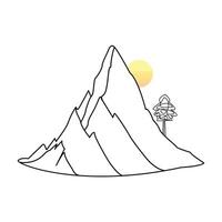 Continuous one line drawing of mountains, landscape of mountain range single line drawn Vector illustration.