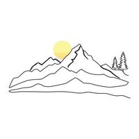 continuous one line drawing of abstract mountain range landscape top view vector outline art illustration