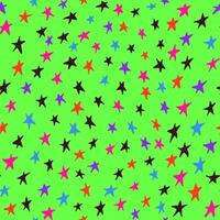 mano dibujado tinta garabatear estrellas modelo en 90s estilo. retro neón de colores sin costura modelo en neón verde antecedentes. resumen textil, bandera, envase papel. moderno de moda antecedentes o ilustración vector