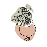 One line hand drawn pomegranate illustration in boho style. Botanical vintage retro drawing. Contour line outline composition isolated on white background. vector