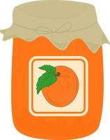 Apricot jam in glass jar. Bottle with preserve, canning. Natural product. Healthy eating and diet. Design of greeting cards, posters, patches, prints on clothes, emblems. Apricot. vector