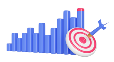 3d graphiques graphique avec fléchettes, cible, une analyse affaires financier données. affaires stratégie concept, 3d rendre illustration png