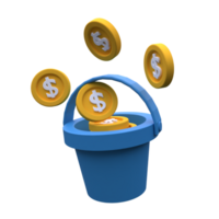 Unique Dollar bucket 3D rendering icon illustration simple.Realistic illustration. png