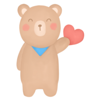 cute teddy bear holding pink heart. watercolor style. isolated on transparent background png