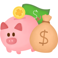 Pink piggy bank, watercolor style. isolated on transparent background png