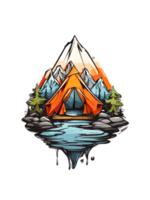 ai généré agrafe art illustration de camping dans une Montagne zone, communauté logo autocollant conception png